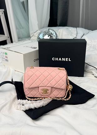Жіноча сумка преміум mini 17 classic flap bag in pink with gold
