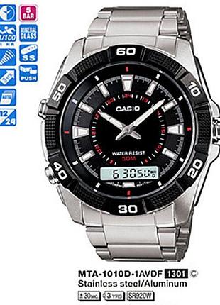Мужские часы casio timeless collection mta-1010d-1a стальной корпус чёрный циферблат