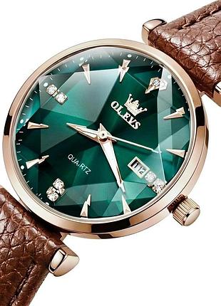 Наручний годинник olevs diamond leather brown, 2 ремінці