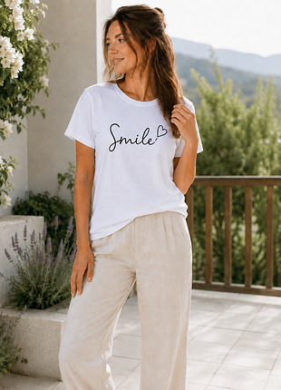 Футболка белая хлопок надпись smile s-m-l