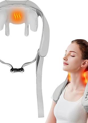 Массажер для шеи и плеч j5-230 с подогревом, беспроводной роликовый shiatsu, аккумуляторный, серый