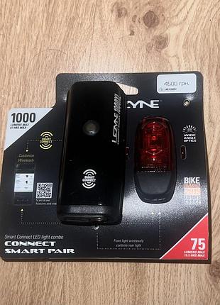 Комплект велосипедна фара + мігалка lezyne connect smart 1000xl / ktv smart pair, 1000/75 лм, чорний