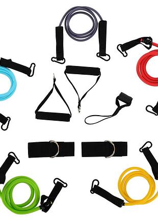 Еспандер багатофункціональний для фітнесу 5 джгутів resistance band у чохлі різнобарвний
