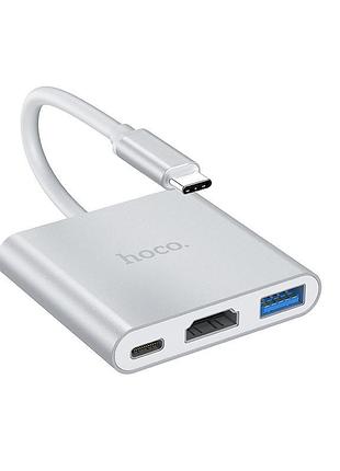 Переходник hub hoco hb14 type-c to usb3.0+hdmi+pd стальной