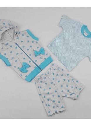 Костюм (футболка + шорты + жилет) kids wear 1292 86см(р) серый с голубым