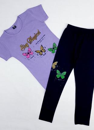 Костюм (футболка+лосини) hasan baby 200830 146см(р) бузковий з синім