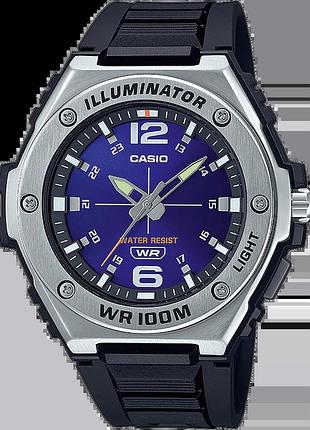 Мужские часы casio timeless collection mwa-100h-2a водозащита 100 м с подсветкой синий циферблат