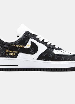 Черно-белые кроссовки унисекс nike air force 1 louis vuitton black white х найк эйр форс 43