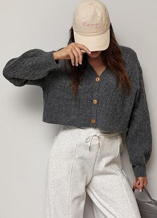Короткий кардиган у косички колір сірий розмір one size fl_003482