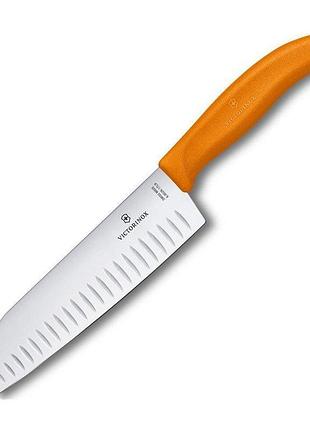 Ніж кухонний victorinox swissclassic santoku 373 мм у кольорі помаранчевий (модель vx68526.17l9b)