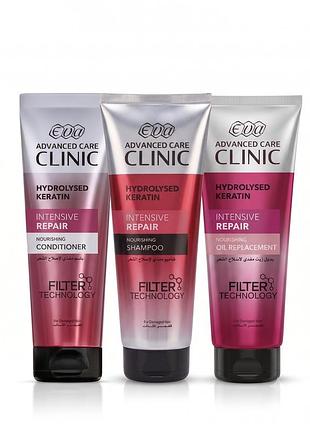 Комплекс eva advanced care clinic hydrolysed keratin (шампунь, кондиціонер і крем для волосся)230 мл єгипетський