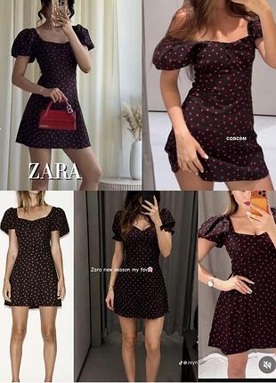Сукня в горох горошок лляна з льону сарафан плаття zara
