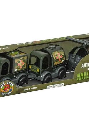 Набор транспорта 3*1*8см kid cars военный 3шт арт.39998 зеленый тм tigres