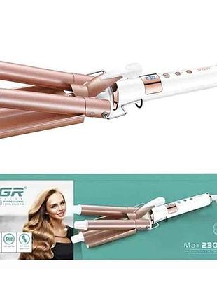 Плойка 90вт потрійна v-599, 100-230°c, керамічне покриття, led дисплей тм vgr