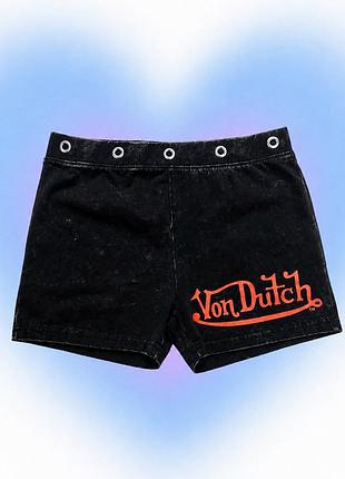 Шорти жіночі von dutch чорні низька посадка міні y2k вінтажні стрейч обтислі з логотипом
