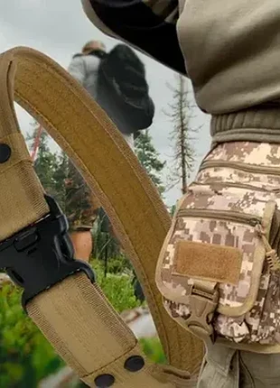 Чоловічий набір 2в1 багатофункціональна сумка на стегно+ремінь койот-камуфляж