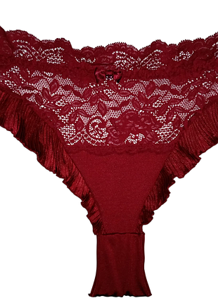 Женские бордовые гладкие с кружевом трусики  lilly (made in italy) m l