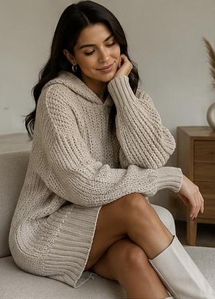 H&m светр oversize з капюшоном • бежевий • вовна, альпака • m/l/xl