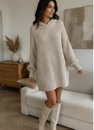 H&m светр oversize з капюшоном • бежевий • вовна, альпака • m/l/xl