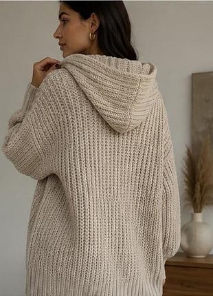 H&m светр oversize з капюшоном • бежевий • вовна, альпака • m/l/xl