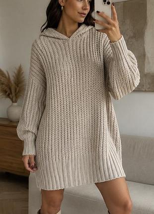 H&m светр oversize з капюшоном • бежевий • вовна, альпака • m/l/xl