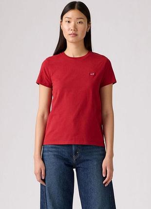 Футболка оригінал levis,оригінальна футболка від levis нова футболка з вишитим логотипом levi's червона футболка з лого,женская футболка бавовняна жін