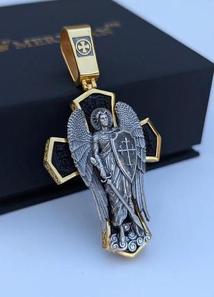 Срібний хрестик з ебеновим деревом, позолотою та чорнінням кр019ез