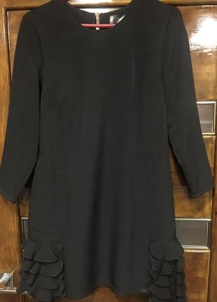 Черное платье с рукавами 50 см и карманами, размер 482 фото