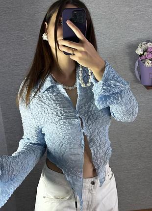 Сорочка блуза жіноча вкорочена блакитна xs