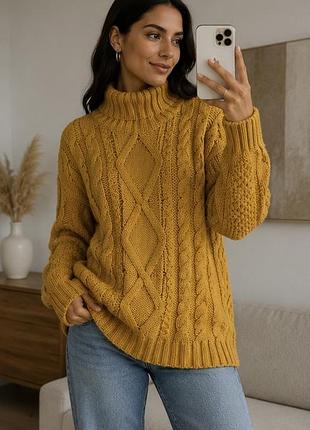 Primark гірчичний светр-гольф з косами, теплий оверсайз m
