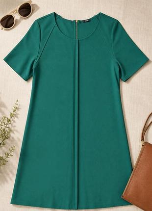 Эластичная вискоза 💚 платье tezenis 👗 зеленое короткое платье с акцентным швом ✨ платье-туника m - l