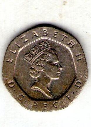 Большая британия ø королева елизавета ii 20 пенсов, 1986 год медно-никелевый сплав, 5g, ø 21.4mm no3769