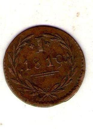 Германия свободный город франкфурт 1 пфениг, 1819 год медь, 1.2g, ø 18mm no3821
