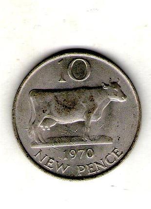 Гернси 10 новых пенсов, 1970 год медно-никелевый сплав, 11.31g, ø 28.52mm no3979