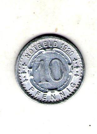 Германия (нотгельд) город виттен 10 пфенингов, 1920 год алюминий, 0.8g, ø 21.3mm no3830