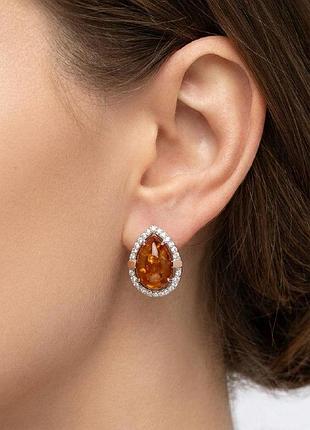Серебряные серьги с золотом и янтарем