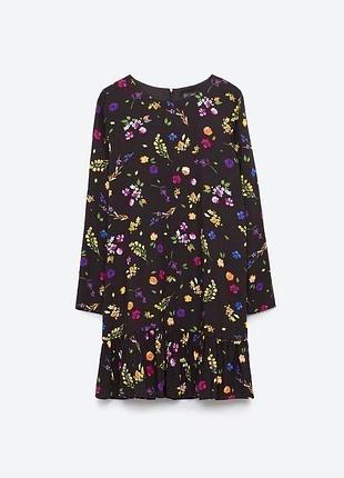 Очень классное цветочное черное платье zara с воланом