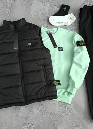 Спортивний костюм демісезон stone island з патчем чорний/мятний xs / s / m / l / xl / xxl / xxxl