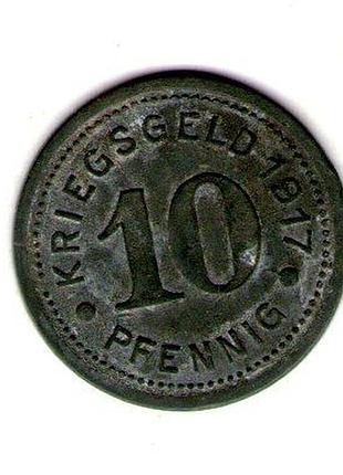 Германия (нотгельд) город стеркраде 10 пфинигов, 1917 год цинк, 2.1g, ø 23.1mm no3811