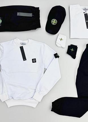 Чоловічий спортивний костюм stone island з патчем світшот + футболка + штани + шорти  стон айленд демісезон
