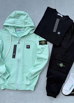 Спортивный мужской костюм stone island с патчем зепка + футболка + штаны стон айленд демисезон