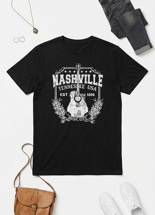 Черная футболка оверсайз shein с принтом гитары и надписью nashville, размер s