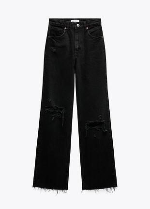 Чорні джинси zara з розрізами та широкими штанинами