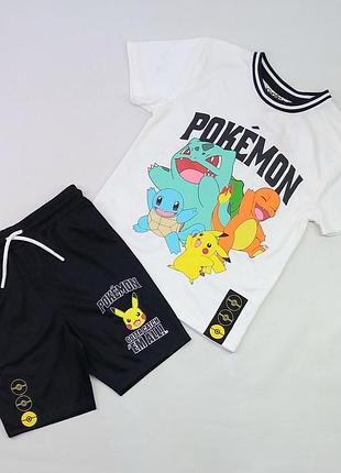 Костюм (футболка + шорты) для мальчика pokemon 84081 116-122см(р) белый с черным