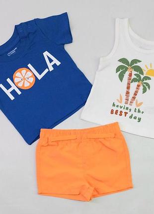 Костюм (футболка+майка+шорты) для мальчика primark 145479 62см(р) голубой с оранжевым