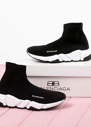 Balenciaga speed trainer black white кросівки-шкарпетки жіночі та чоловічі