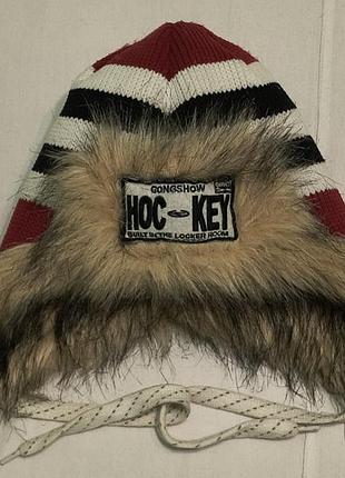 Gongshow hockety benchwarmer canada - зимняя вязаная теплая шапка -косуха для хоккея -р. - 55 -57