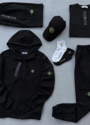 Мужской спортивный набор костюм stone island черный с патчем демисезон xs / s / m / l / xl / xxl / xxxl