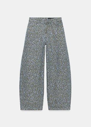 Джинси zara barrel high west with floral print
