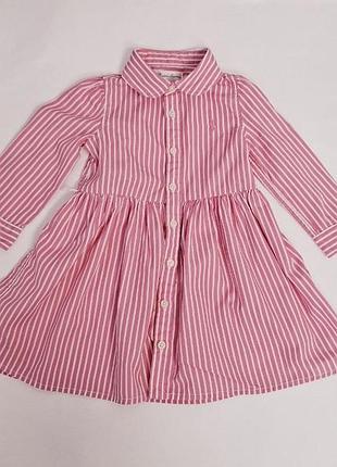 Детское платье ralph lauren из хлопковой ткани в розовую и белую полоску 12 м/ 80